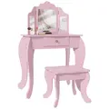 HOMCOM Kids Vanity Table and Chair Set with Tri-Folding Mirror and Stool, Makeup Dressing Table with Drawer, Pink - 9