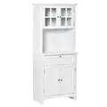 HOMCOM Kitchen Cupboard, Wooden Storage Cabinet with Framed Glass Door, Drawer, Microwave Space for Dining and Living Room, White - 1