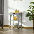 HOMCOM Kitchen Trolley Utility Cart on Wheels with Rubberwood Worktop, Towel Rack, Storage Shelves & Drawer for Dining Room, Grey - 2