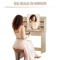 HOMCOM Modern Dressing Table Writing Desk W/ Mirror, Big Drawers, 2-Tier Open Shelf For Home Bedroom Natural - 7