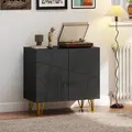 HOMCOM Modern Luxe High Gloss Sideboard, with Hairpin Legs - Black - 2