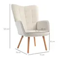 HOMCOM Modern Accent Chair Set of 2 Velvet-Touch Tufted Wingback Armchair Upholstered Leisure Lounge Sofa Club Chair with Wood Legs, Cream White - 3