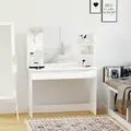 HOMCOM Modern Dressing Table Writing Desk W/ Mirror, Big Drawers, 2-Tier Open Shelf For Home Bedroom White - 7