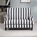 HOMCOM Modern Cuddle Chair, Velvet Single Sofa Armchair with Stripe, Turned Legs and Wide Seat, Upholstered Snuggle Chair for Living Room, Bedroom, Black and White - 7
