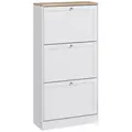 HOMCOM Modern Compact Three-Drawer Shoe Storage Cabinet - White - 1