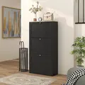 HOMCOM Modern Compact Three-Drawer Shoe Storage Cabinet - Black - 8