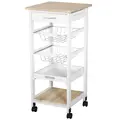 HOMCOM Mobile Rolling Kitchen Island Trolley for Home w/ Metal Baskets Trays Shelves Wheels Compact Stylish Storage White - 1