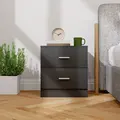 HOMCOM Modern Bedside Table, Beside Cabinet with 2 Drawers, for Bedroom, Living Room, Black - 8
