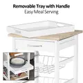 HOMCOM Mobile Rolling Kitchen Island Trolley for Home w/ Metal Baskets Trays Shelves Wheels Compact Stylish Storage White - 5
