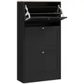 HOMCOM Modern Compact Three-Drawer Shoe Storage Cabinet - Black - 1