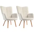 HOMCOM Modern Accent Chair Set of 2 Velvet-Touch Tufted Wingback Armchair Upholstered Leisure Lounge Sofa Club Chair with Wood Legs, Cream White - 9