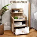 HOMCOM Multi-Storage Bedside Table - White/Wood-Effect - 4