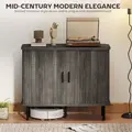 HOMCOM Mid-Century Modern Sideboard Storage Cabinet with Slatted Tambour Sliding Doors, Kitchen Cabinet with Steel Legs, Grey - 4