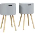 HOMCOM Modern Side Table with Hidden Storage Space, Round Night Stand with Removable Tray Wood Frame End Coffee Table for Living Room, Set of 2, Grey - 1