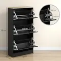 HOMCOM Modern Compact Three-Drawer Shoe Storage Cabinet - Black - 3