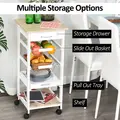 HOMCOM Mobile Rolling Kitchen Island Trolley for Home w/ Metal Baskets Trays Shelves Wheels Compact Stylish Storage White - 4