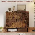 HOMCOM Mid-Century Modern Sideboard Storage Cabinet with Slatted Tambour Sliding Doors, Kitchen Cabinet with Steel Legs, Rustic Brown - 4
