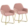 HOMCOM Modern Arm Chair Set of 2 Upholstered Accent Chair with Metal Base for Living Room Pink - 1