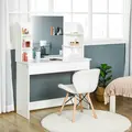 HOMCOM Modern Dressing Table Writing Desk W/ Mirror, Big Drawers, 2-Tier Open Shelf For Home Bedroom White - 2