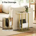 HOMCOM Narrow Side Table, End Table with Magazine Holder, Nightstand for Small Spaces, Living Room, Bedroom, White Marble Grain - 5