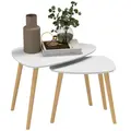 HOMCOM Nesting Coffee Table, Set of 2 Side Tables, Stacking End Tables with Solid Wood Legs, for Living Room Bedroom, Light Grey - 1