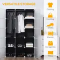 HOMCOM Portable Wardrobe for Bedroom, 15 Cube Closet with Hanging Rail, Modular Storage Cabinet, Plastic Armoire for Space Saving, White and Black - 4