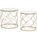 HOMCOM Nesting Tables Set of 2, Modern Stacking Side End Table with Tempered Glass Top, Metal Frame for Living Room Bedroom Office, Gold Tone - 1