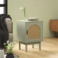 HOMCOM Rattan Bedside Table for Bedroom - Light Green - 9