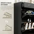 HOMCOM Narrow Shoe Storage with 2 Flip Drawers and Adjustable Shelves Shoe Cabinet Organizer for 12 Pairs of Shoes, Black - 6