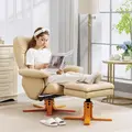 HOMCOM PU Leather Swivel Recliner Chair with Footstool, Wooden Base and Storage for Living Room, Beige - 8