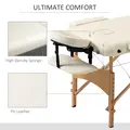 HOMCOM Portable Massage Bed, Folding Spa Beauty Massage Table with 2 Sections, Carry Bag and Wooden Frame, Cream - 6