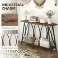 HOMCOM Narrow Console Table, Industrial 2-Tier Sofa Table with Metal Frame for Entryway, Living Room, 120x30x80cm, Rustic Brown - 5