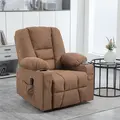 HOMCOM Oversized Riser and Recliner Chairs for the Elderly, Fabric Upholstered Lift Chair for Living Room with Remote Control, Side Pockets, Cup Holder, Brown - 2
