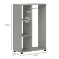 HOMCOM Open Wardrobe on Wheels, Bedroom Wardrobe with Clothes Hanging Rail, 3 Storage Shelves, Mobile Garment Rack for Cloakroom, Hallway, Grey - 3