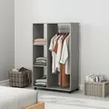 HOMCOM Open Wardrobe on Wheels, Bedroom Wardrobe with Clothes Hanging Rail, 3 Storage Shelves, Mobile Garment Rack for Cloakroom, Hallway, Grey - 2