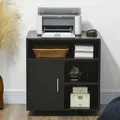 HOMCOM Multi-Storage Printer Stand Unit Office Desk Side Mobile Storage w/ Wheels Modern Style 60L x 50W x 65.5H cm - Black - 9