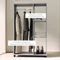 HOMCOM Open Wardrobe on Wheels, Bedroom Wardrobe with Clothes Hanging Rail, 3 Storage Shelves, Mobile Garment Rack for Cloakroom, Hallway, Grey - 7