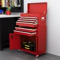 HOMCOM Portable Tool Box, Metal Tool Chest on Wheels with 6 Drawers for Garage and Workshop, Red - 8