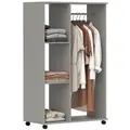 HOMCOM Open Wardrobe on Wheels, Bedroom Wardrobe with Clothes Hanging Rail, 3 Storage Shelves, Mobile Garment Rack for Cloakroom, Hallway, Grey - 1