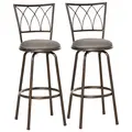 HOMCOM Set of 2 Bar Chairs Swivel Armless Upholstered Metal Frame Barstools with Backrest & Footrest, Bronze - 1
