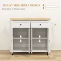 HOMCOM Rolling Kitchen Island Storage Trolley with Rubber Wood Top & Drawers for Dining Room, Cream White - 5
