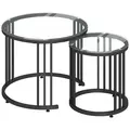 HOMCOM Round Coffee Tables Set of 2, Nesting Tables with Tempered Glass Top and Steel Frame, Black - 1