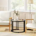 HOMCOM Round Coffee Tables Set of 2, Nesting Tables with Tempered Glass Top and Steel Frame, Black - 9