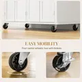 HOMCOM Rolling Kitchen Island Storage Trolley with Rubber Wood Top & Drawers for Dining Room, Cream White - 7