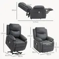 HOMCOM Riser and Recliner Chair with Massage, Power Lift Recliner Chair for Elderly with Remote Control, Extended Footrest, Dual Side Pockets, Overstuffed Electric Reclining Armchair, Dark Grey - 3