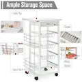 HOMCOM Rolling Kitchen Cart, Utility Storage Cart with 4 Basket Drawers & Side Racks, Wheels for Dining Room, White - 4