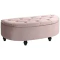 HOMCOM Semi-Circle Ottoman Storage Bench, Bed End Bench, Tufted Upholstered Window Seat Footrest Stool with Rubberwood Legs for Bedroom & Entryway, 120 x 46 x 42 cm, Pink - 1