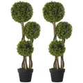 HOMCOM Set of 2 Decorative Artificial Tree Boxwood Ball Topiary Tree in Pot, Fake Plant for Home Indoor Outdoor Decor, 90 cm, Light Green - 1