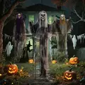 HOMCOM Set of 3 Hanging Skeleton Halloween Decorations, Scary Flying Ghost for Garden, Party, 90/110/170cm - 7