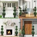 HOMCOM Set of 2 Decorative Artificial Trees, Topiary Ball-shaped Boxwood Trees in Pot, Fake Plants for Home Indoor outdoor Decor, 100cm, 3 Tree Balls - 2